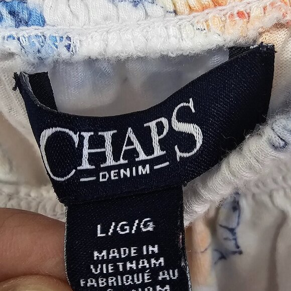 Chaps White Blue Seashell Blouse Beach Tropical L - Picture 9 of 11